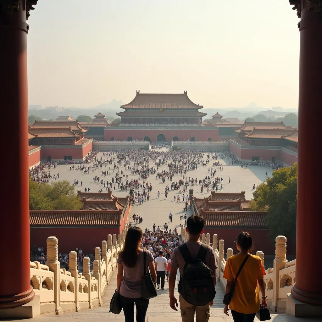 Tourists exploring the Forbidden City in Beijing