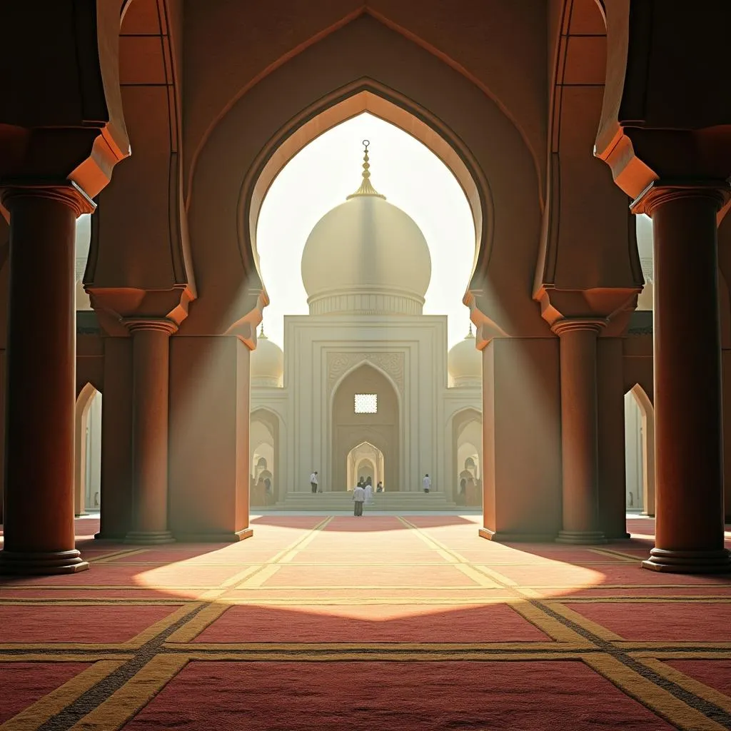 Tranquil scene inside the Prophet's Mosque