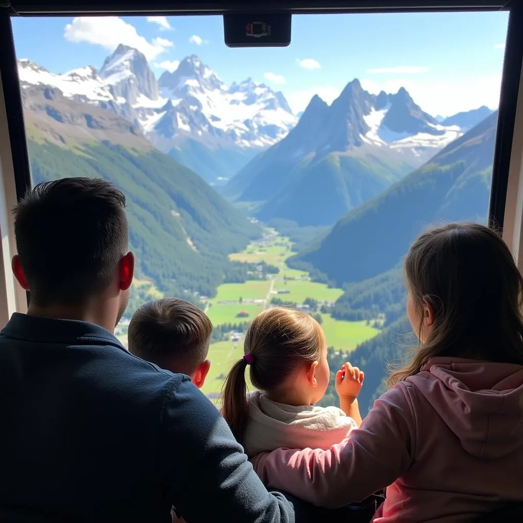 Family enjoying a breathtaking cable car ride in Grindelwald, Switzerland