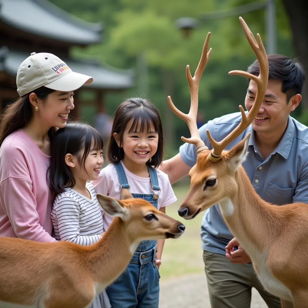 Family Enjoys Feeding Friendly Deer in Nara Park