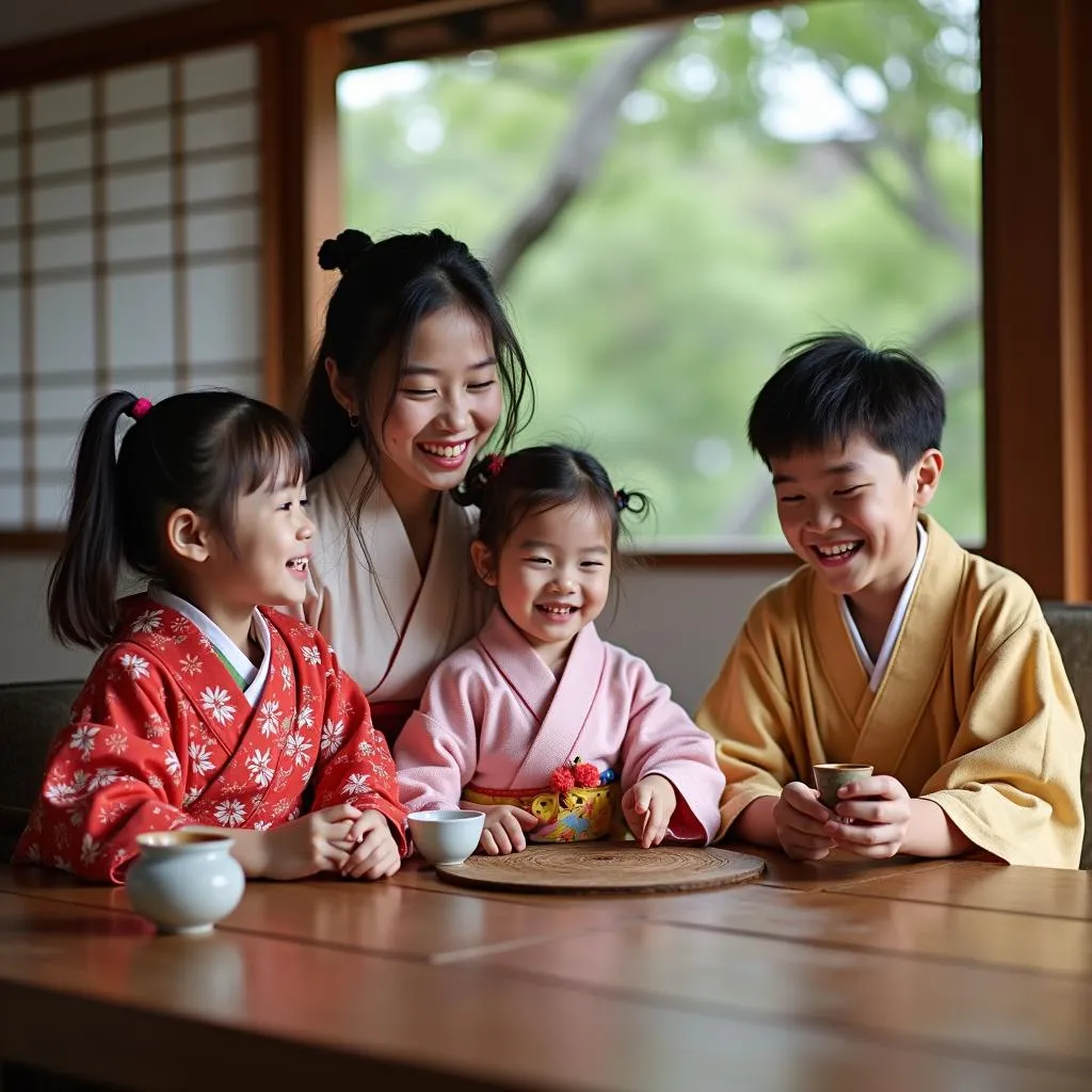 Family Enjoying Traditional Japanese Culture and Activities