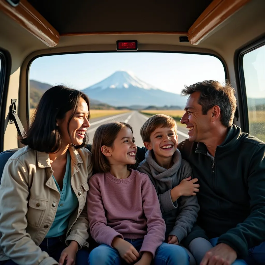 Family Enjoying a Tour Van Trip in Japan