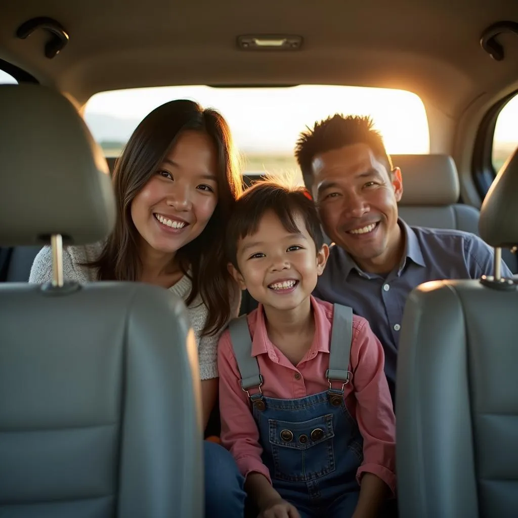 A family enjoys the spacious interior of a 2011 Honda Odyssey Touring during their trip to Japan