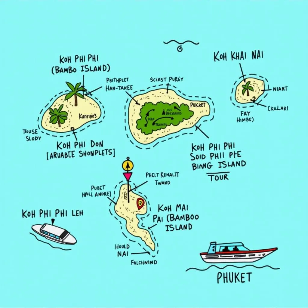 Map of the four islands included in a typical Phuket tour