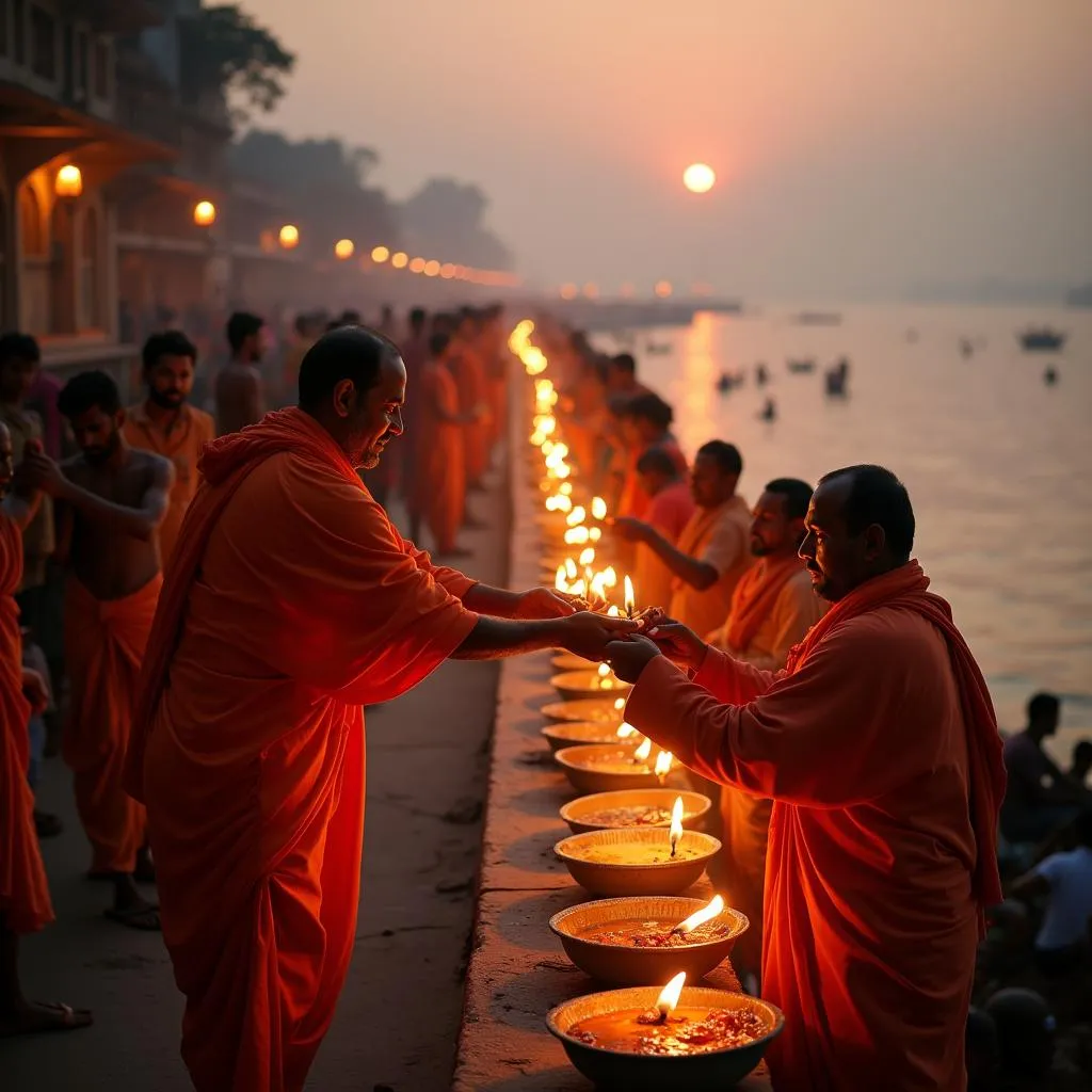 Ganga Aarti Ceremony at Dusk in Varanasi