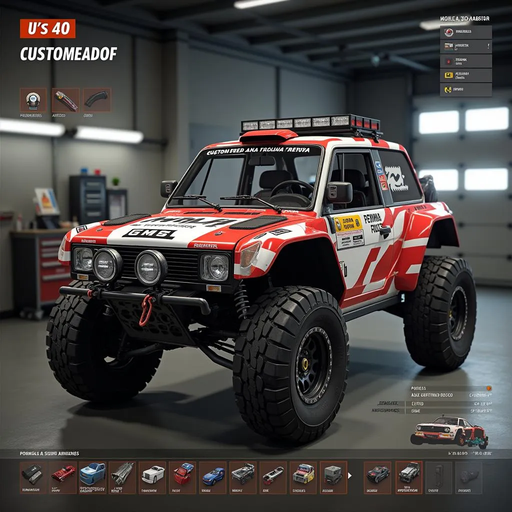 Customizing 4x4 Rally Car in Garage