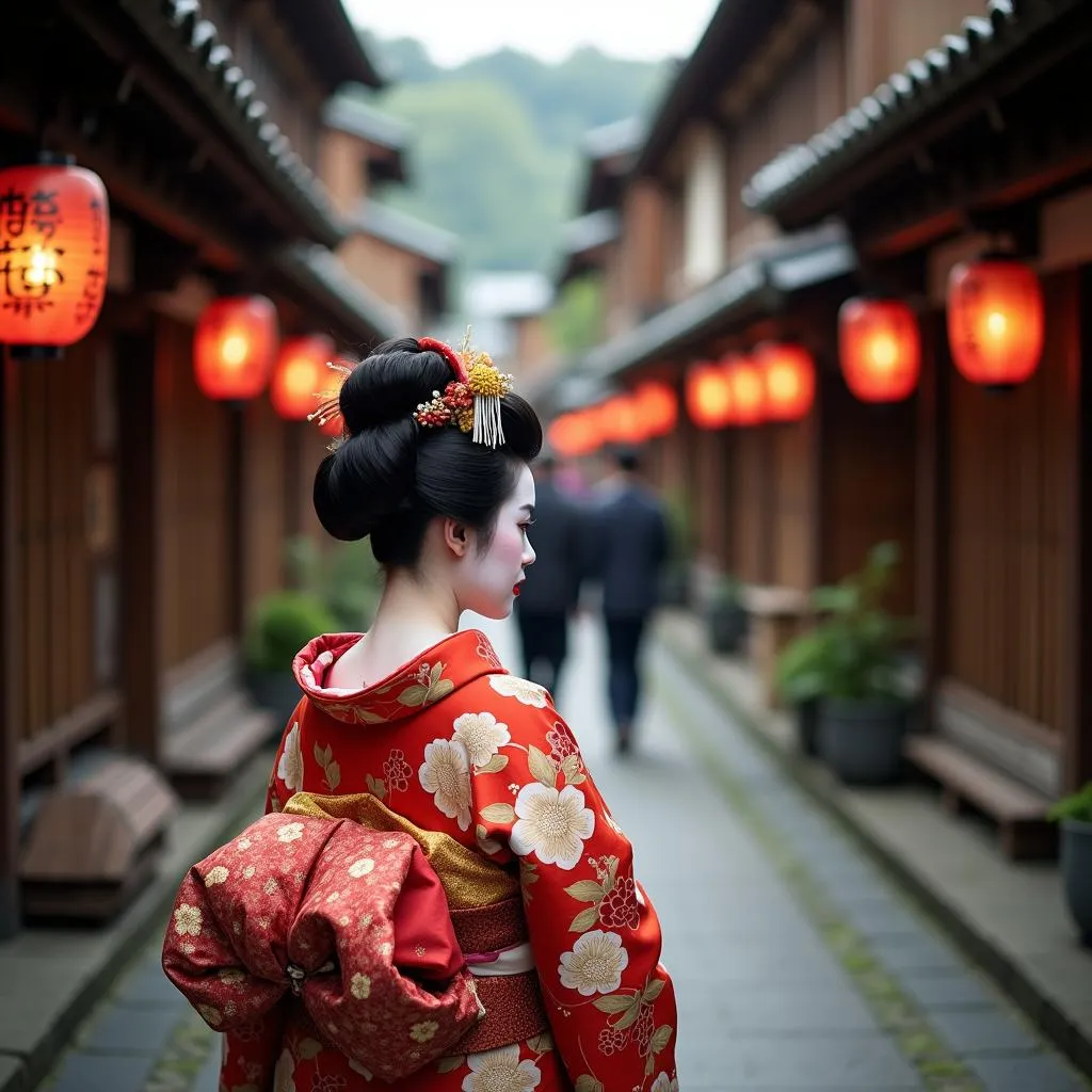 Geisha gracefully navigating the Gion district in Kyoto