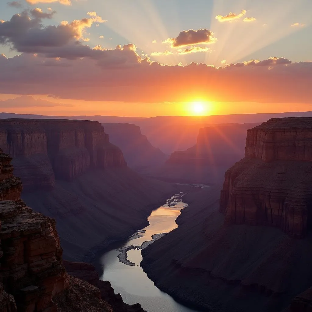 Grand Canyon sunset with a view of the Colorado River