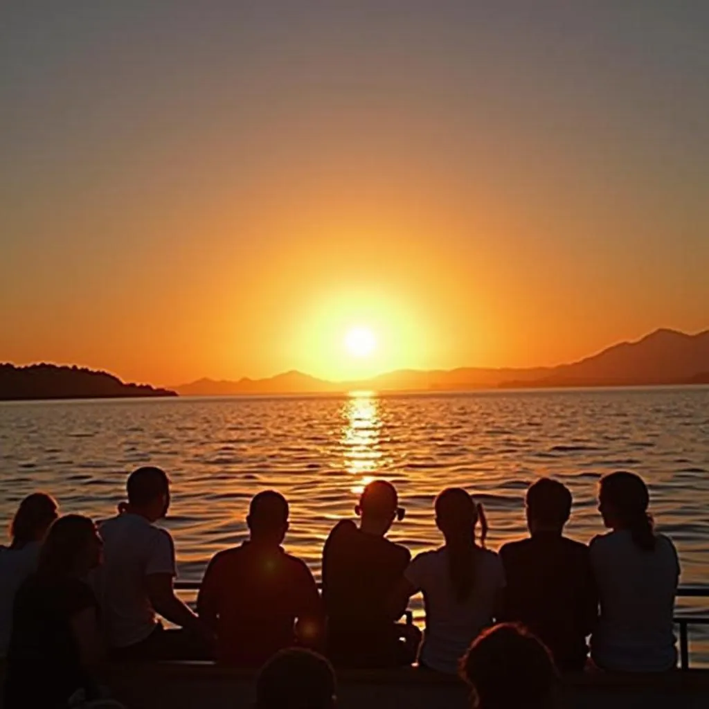 Silhouettes of People on a Sunset Cruise on the Great Barrier Reef