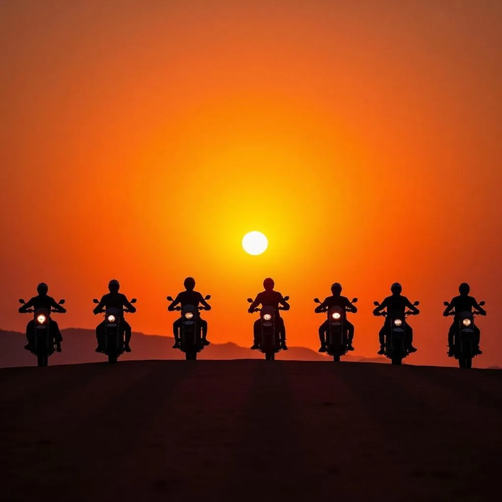 Bikers enjoying the sunset view in Rajasthan, India