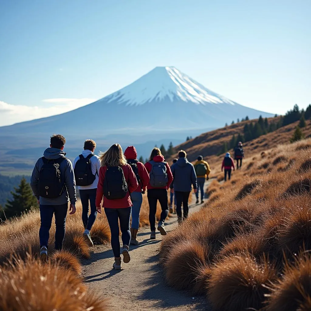 Group of hikers on a Mt. Fuji trail