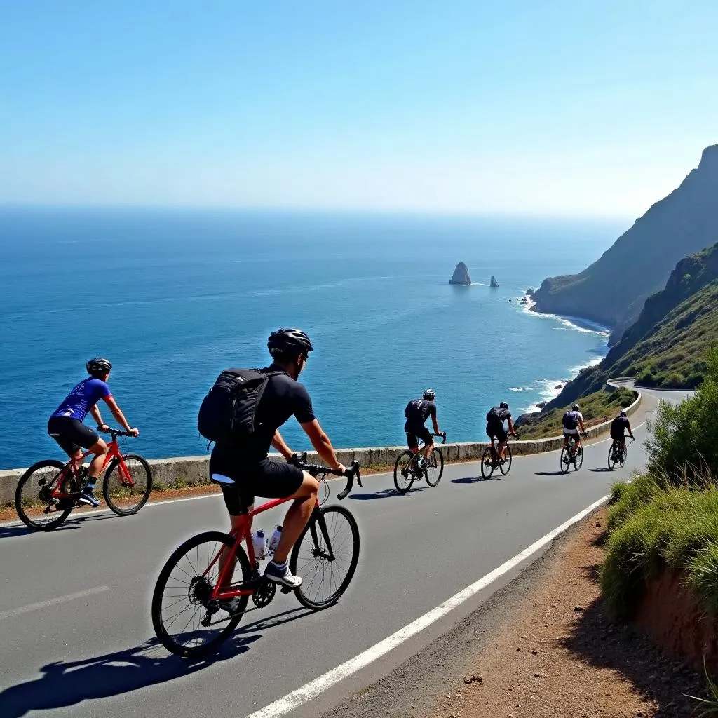 Cyclists enjoying a ride along Madeira's scenic coastline