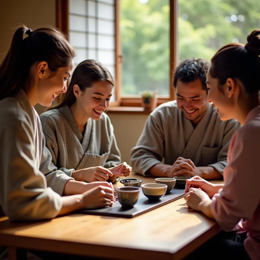 Group Enjoying Japanese Tea Ceremony