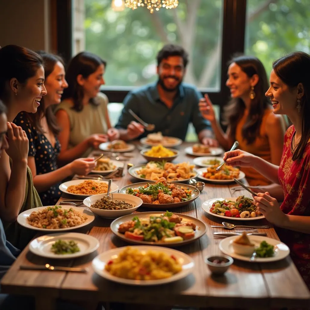 Group of Tourists Enjoying Indian Cuisine