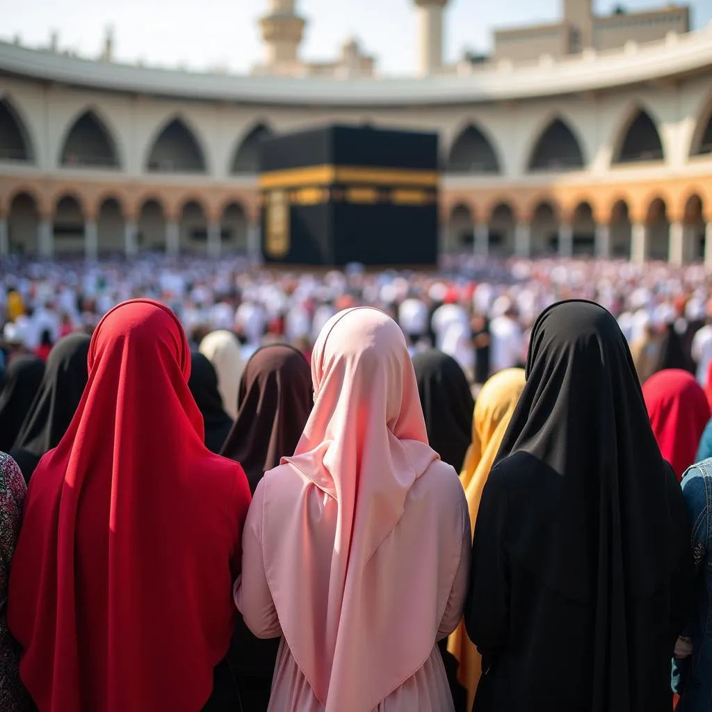 Women praying together during Umrah