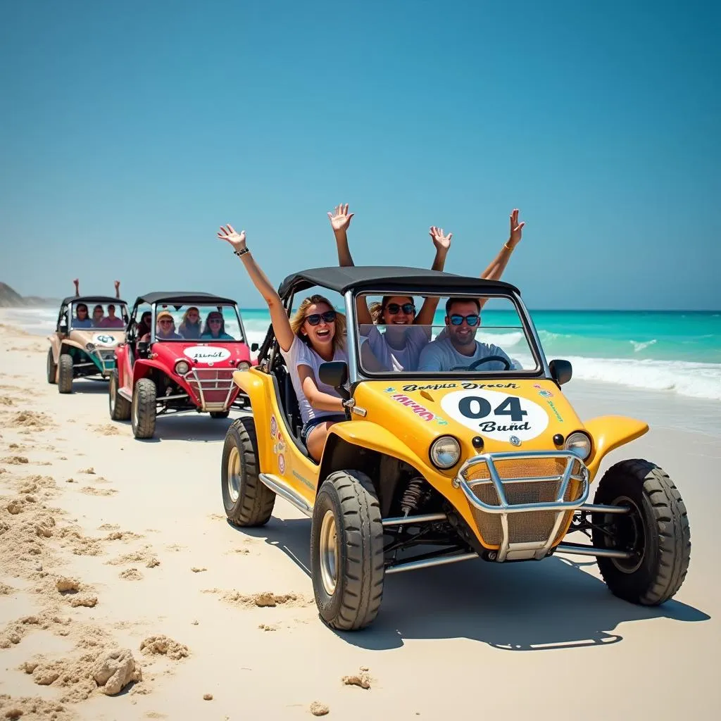 Group of Tourists Enjoying a Beach Buggy Ride