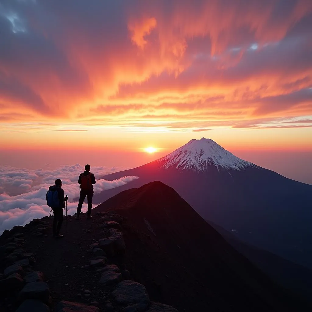 Hiking Mount Fuji at sunrise