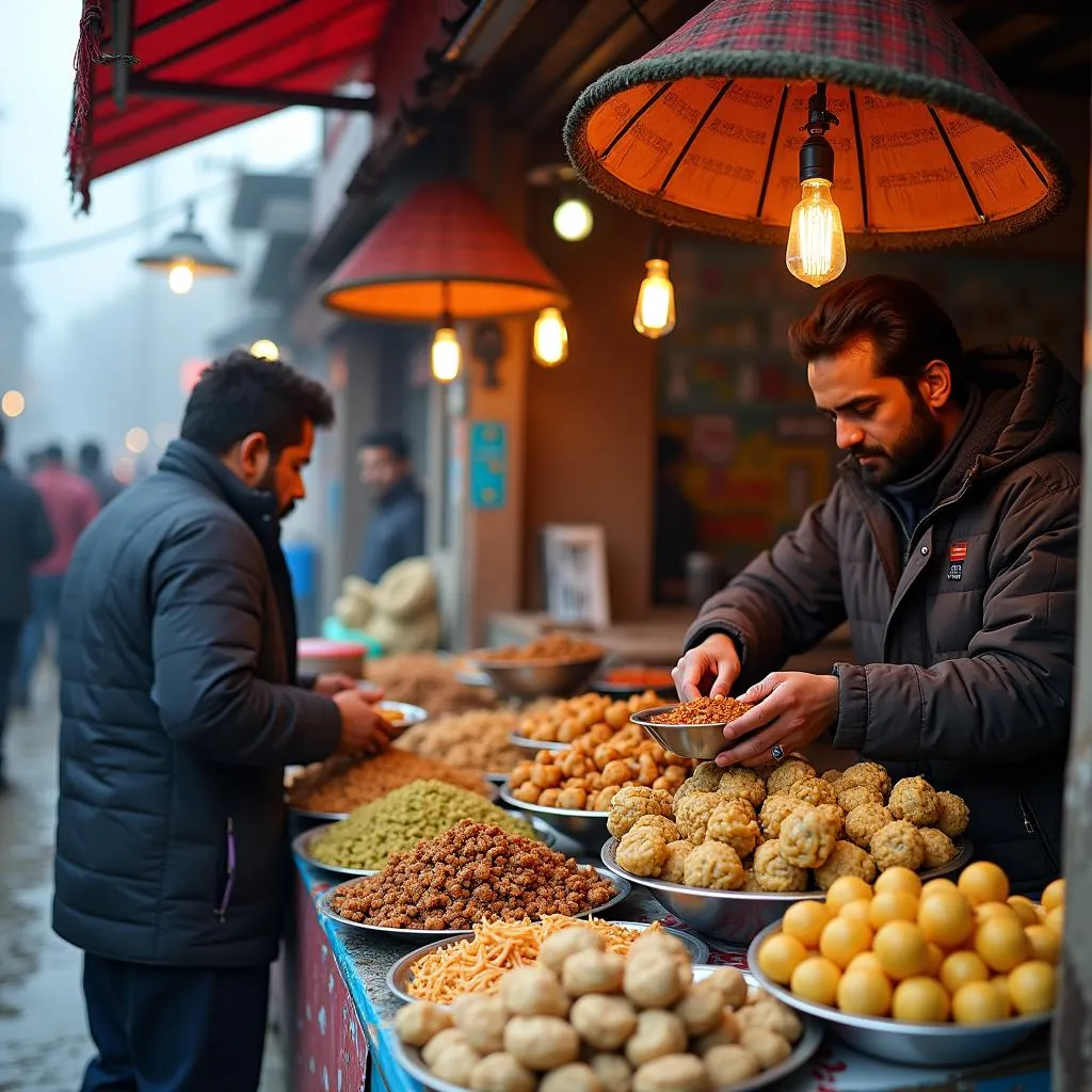 Vibrant Street Food Stall in Himachal Offering Local Delicacies