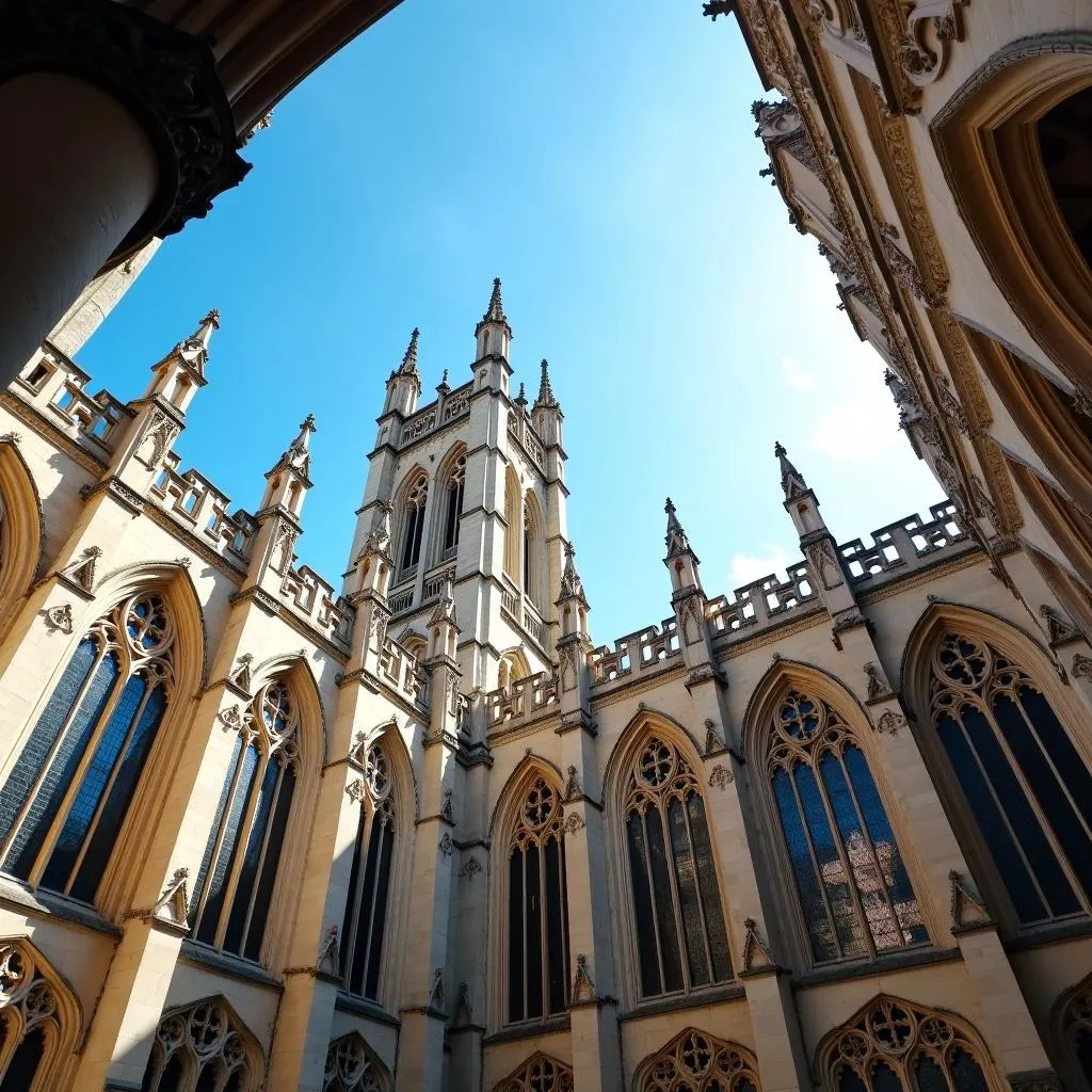 Magnificent York Minster bathed in golden sunlight