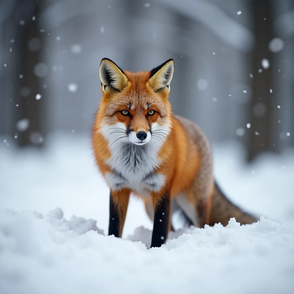 Red Fox in Hokkaido's Snowy Forest