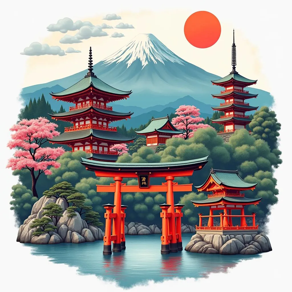 Iconic Japanese Landmarks Collage