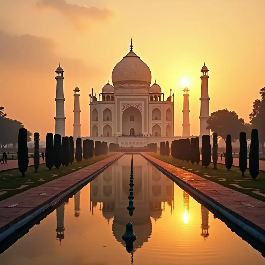 Sunrise over the iconic Taj Mahal in India's Golden Triangle