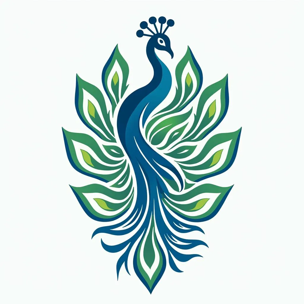 Peacock logo representing beauty, grace, and prosperity