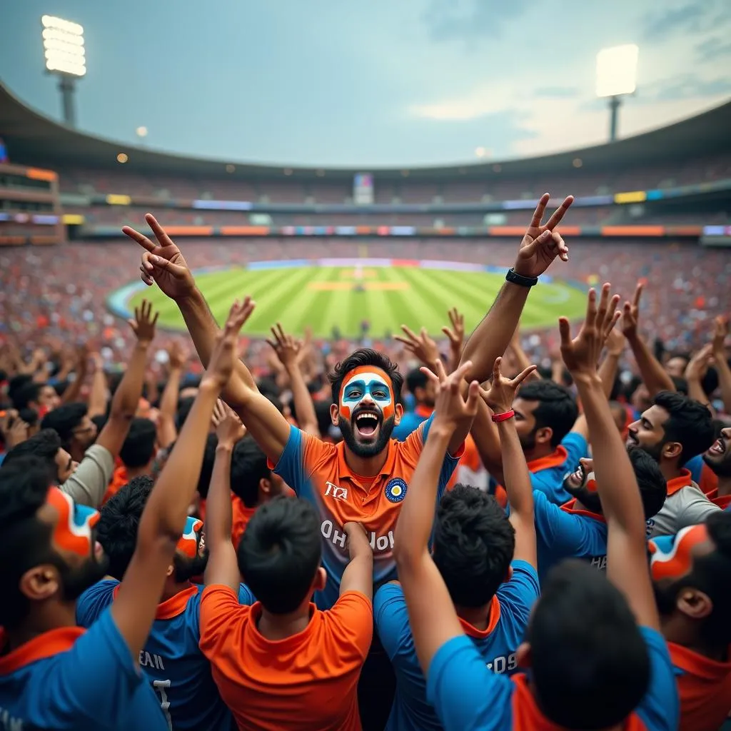 Indian cricket fans celebrating a victory