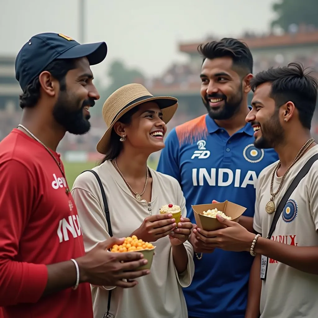 Indian cricket fans interacting with locals during a tour