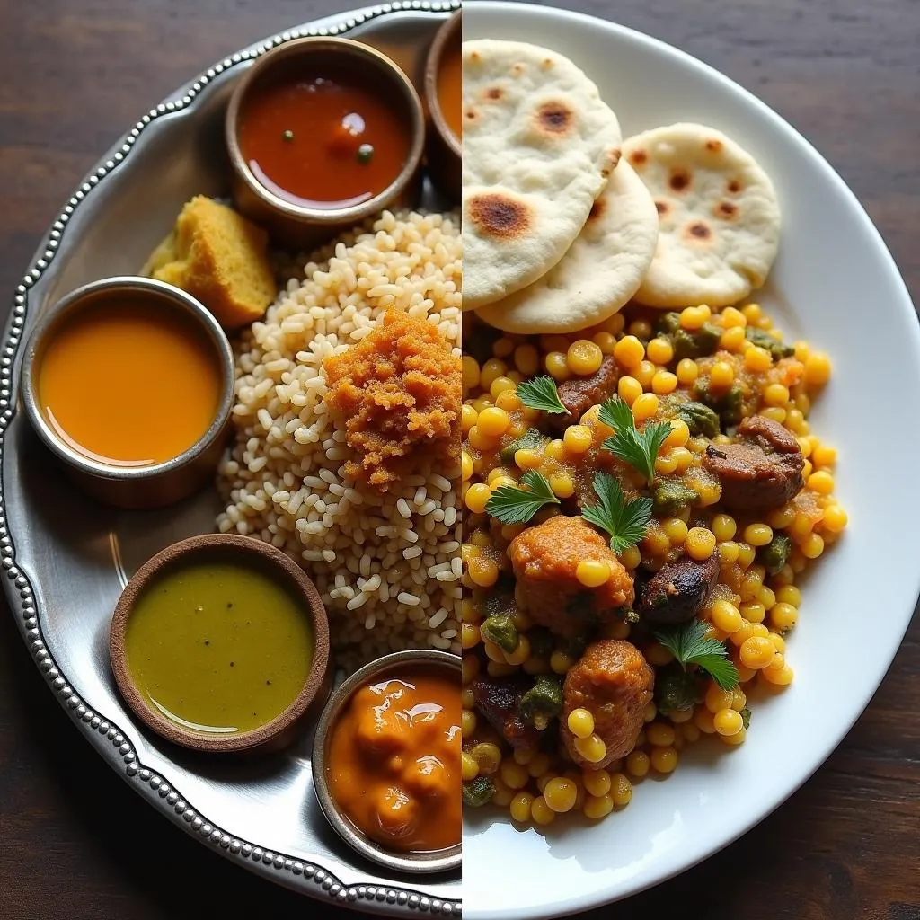 Indian Thali and Zimbabwean Sadza