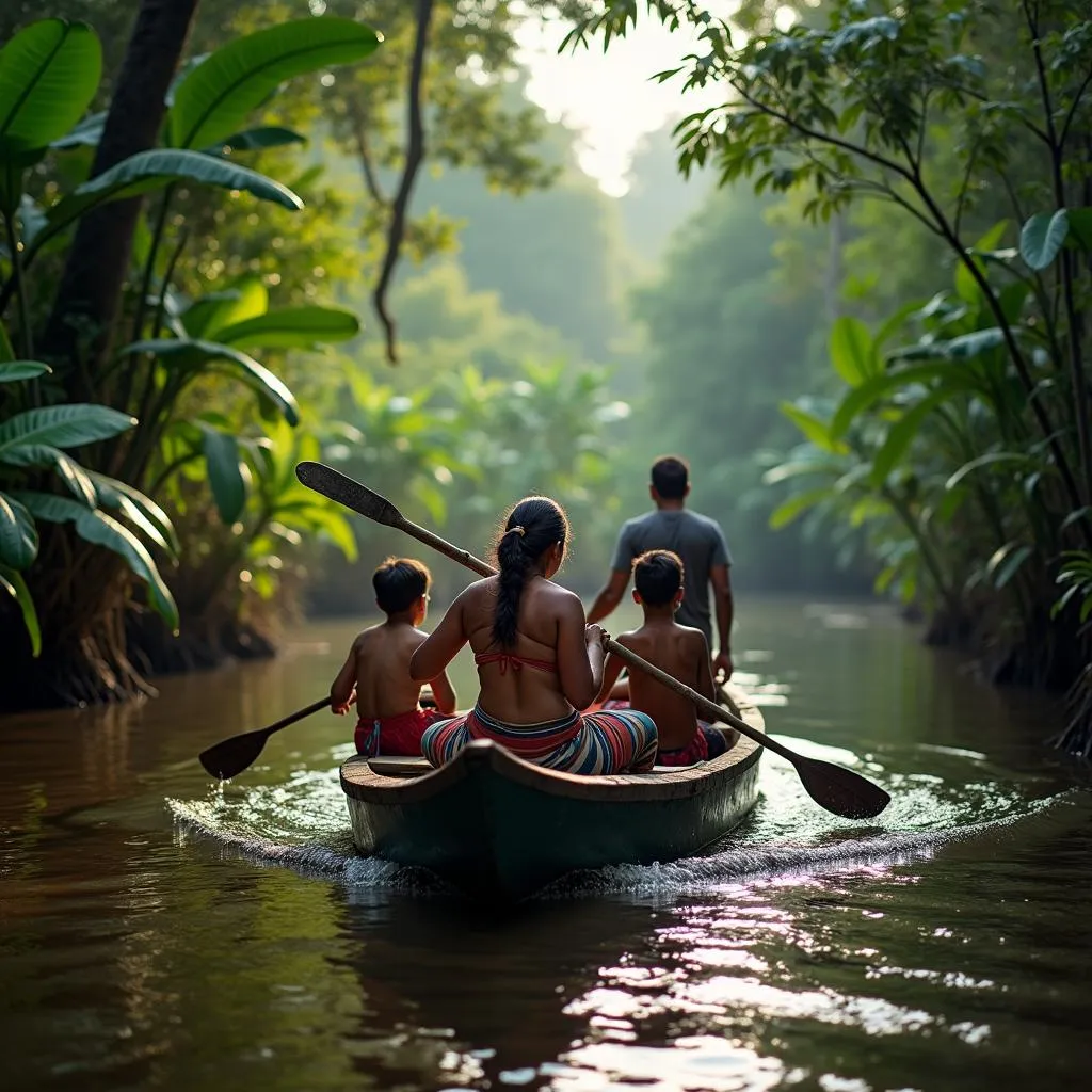 Navigating the Amazon River with an indigenous guide