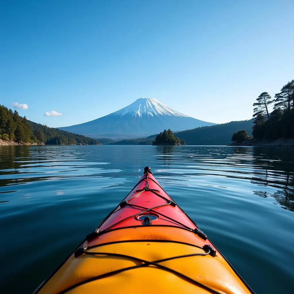 Kayaking on Lake Ashi with Mount Fuji in the background