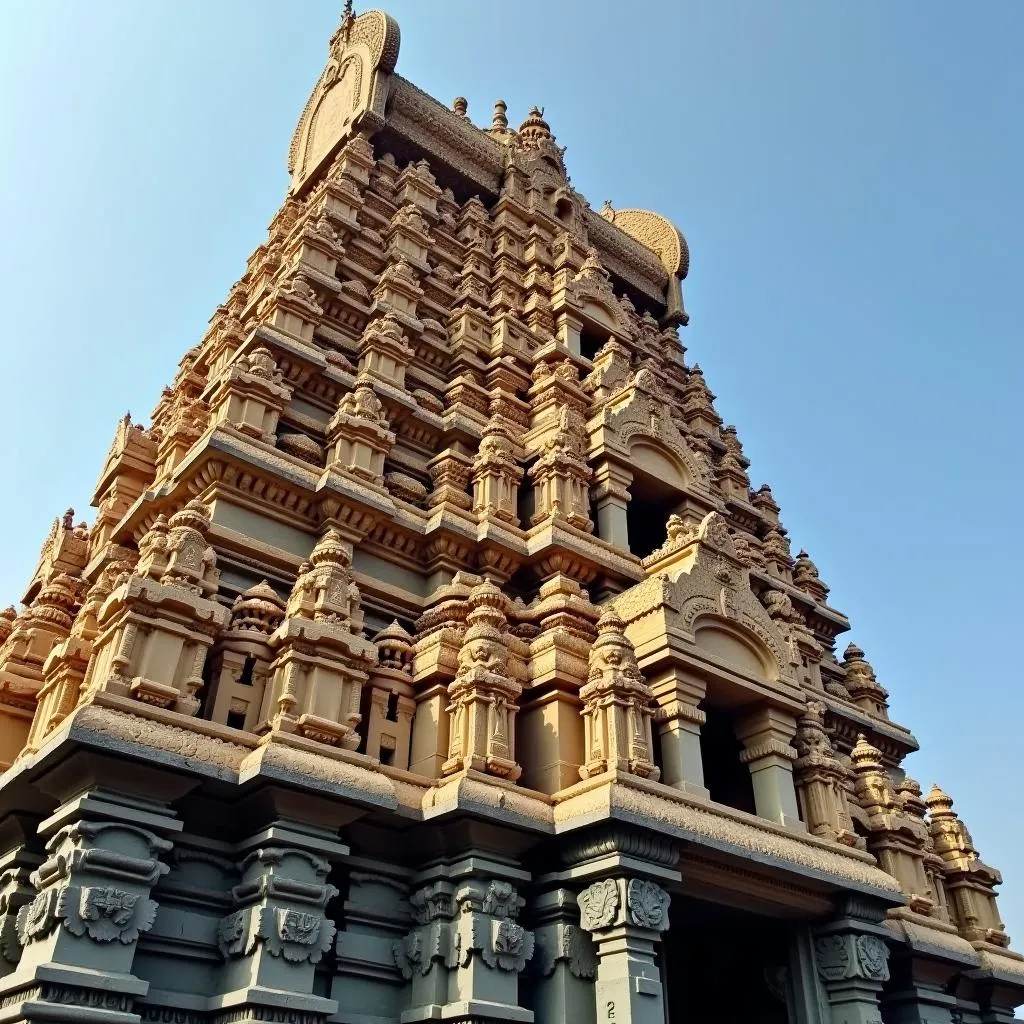 Intricate Carvings on the Gopuram of Sri Ranganathaswamy Temple, Srirangam