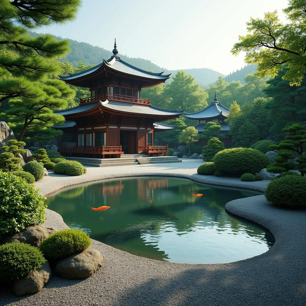 Tranquil Japanese Garden with Traditional Temple