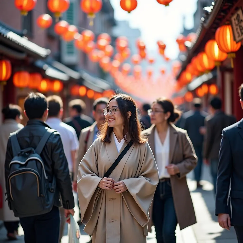 Japan Tour guide leading a group of tourists