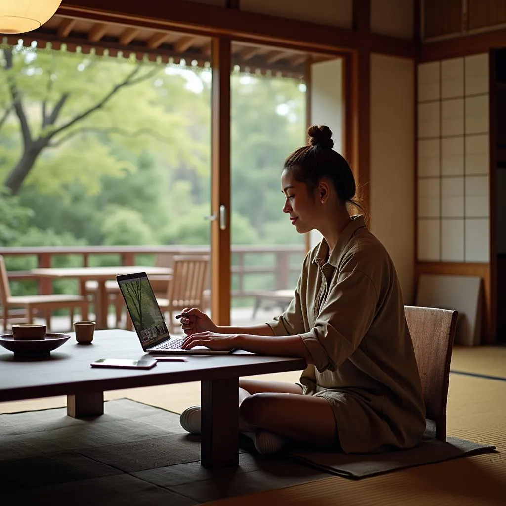 Travel blogger using a 5 GHz device in Japan