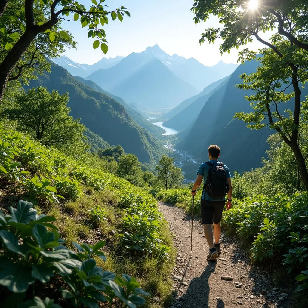 Scenic Hiking Trail in the Japanese Alps