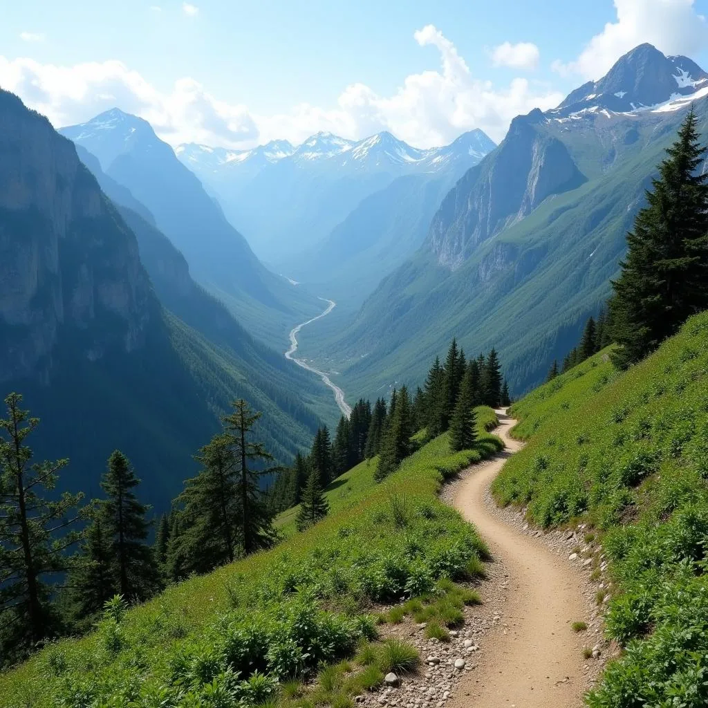 Scenic hiking trail in the Japanese Alps