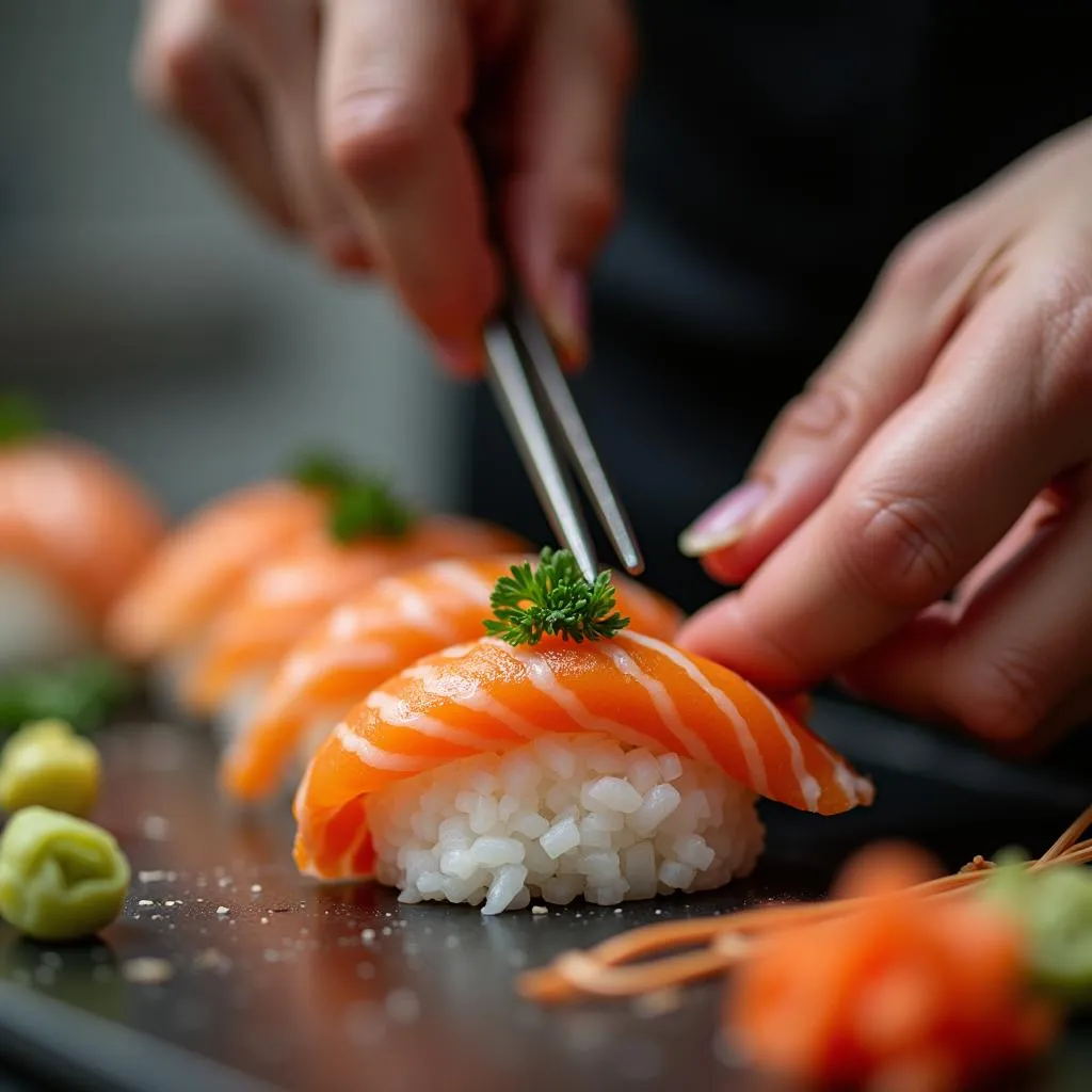 Japanese chef preparing sushi