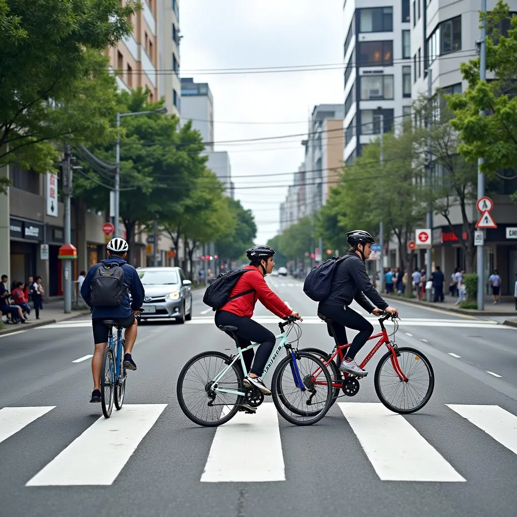 Commuting through a bustling Japanese city