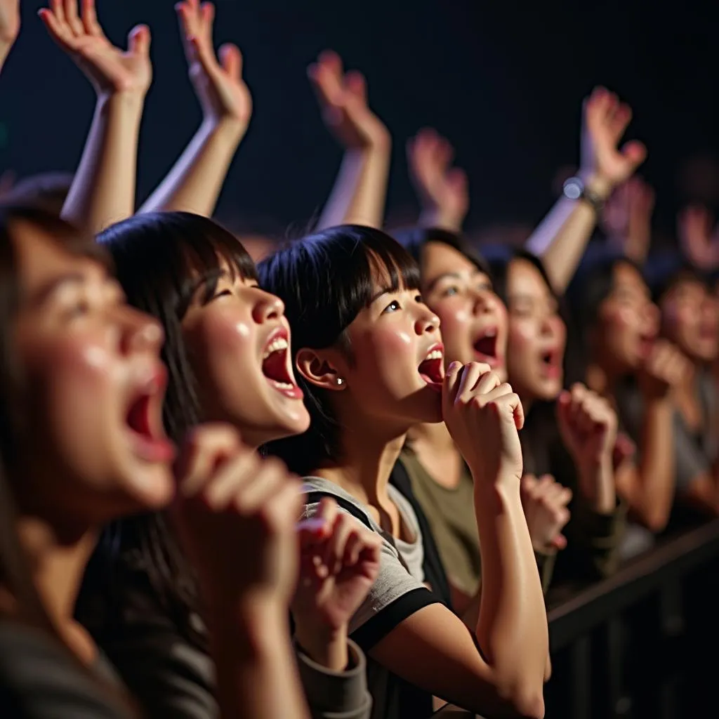 Enthusiastic Japanese fans at a 2001 concert