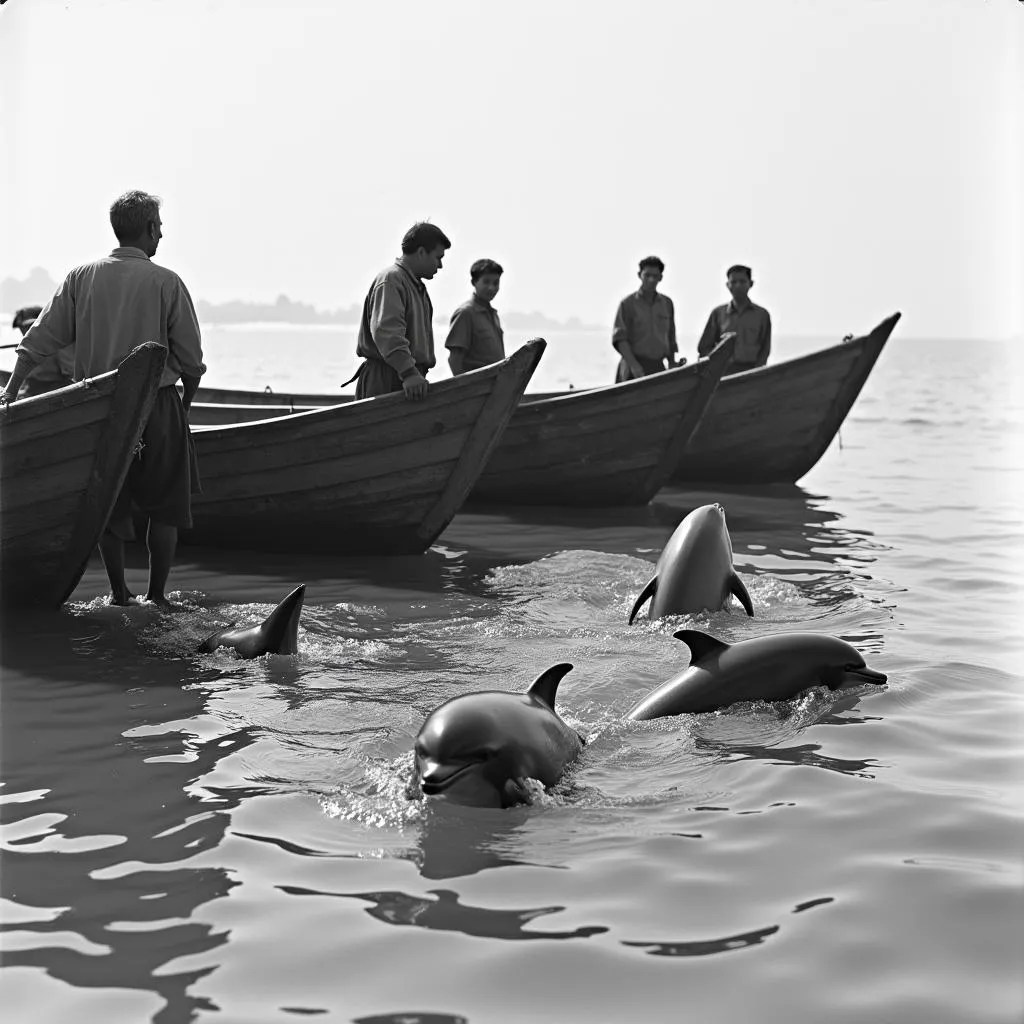 Japanese Fishermen with Dolphins