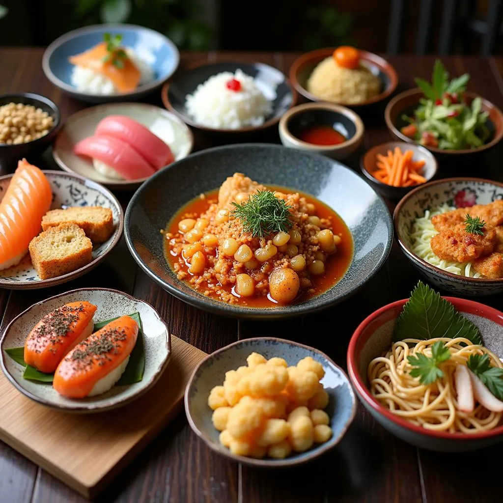 Assortment of Traditional Japanese Dishes