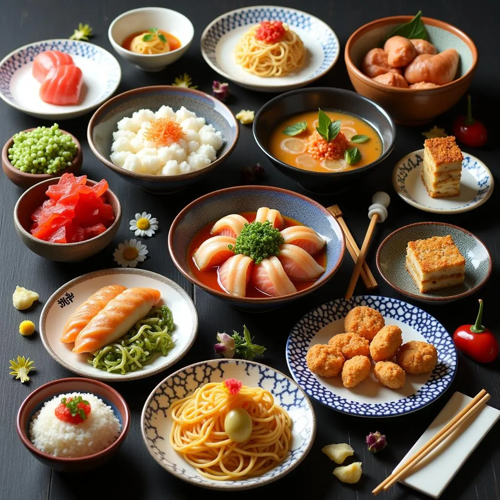 Assortment of Traditional Japanese Dishes