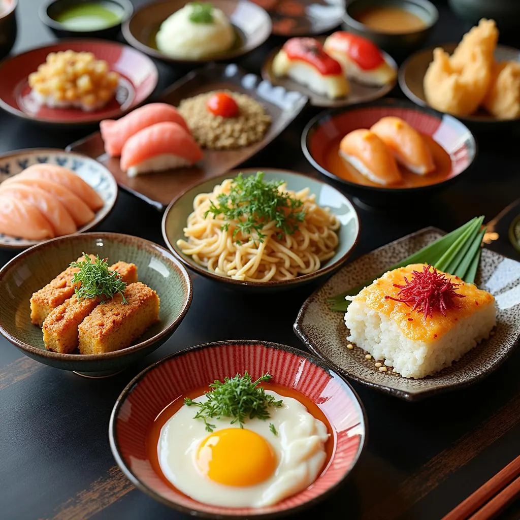 Assortment of traditional Japanese dishes