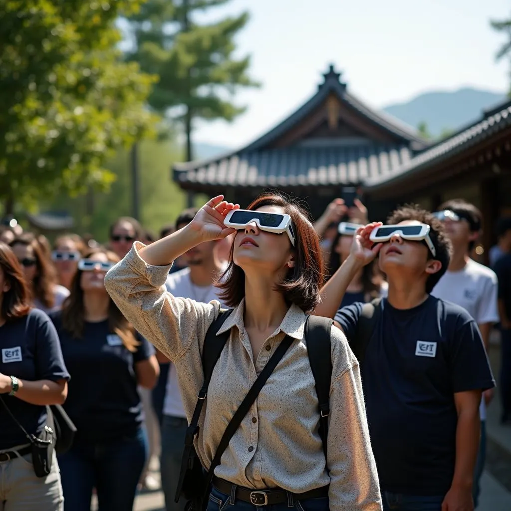 Japanese garden eclipse viewing party