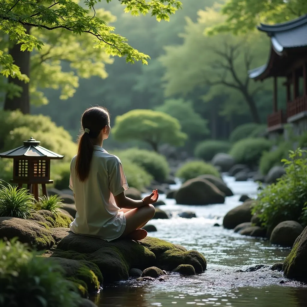 Peaceful Meditation in a Japanese Garden