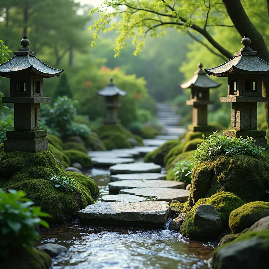 Tranquil Pathway in a Traditional Japanese Garden