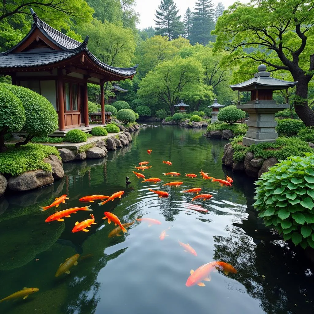 Serene Japanese Garden with Koi Pond