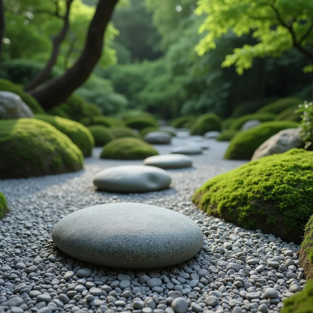 Peaceful Japanese Garden with Zen Stone Arrangement